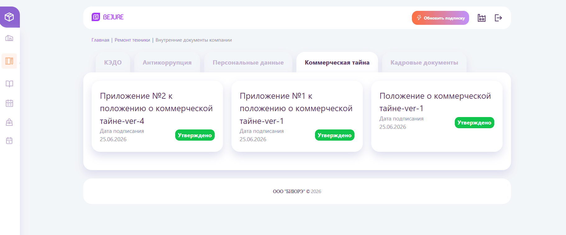 Раздел «Коммерческая тайна»: положение и приложения к нему